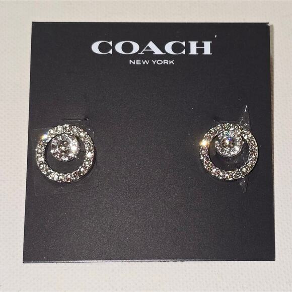 Coach‎ Convertible Silver Crystal Stud Earrings New! - Picture 1 of 6